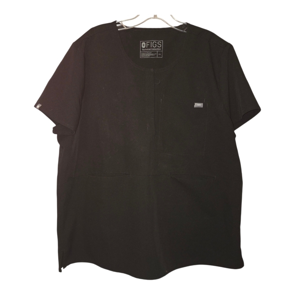 Figs three pocket black technical collection scrub top